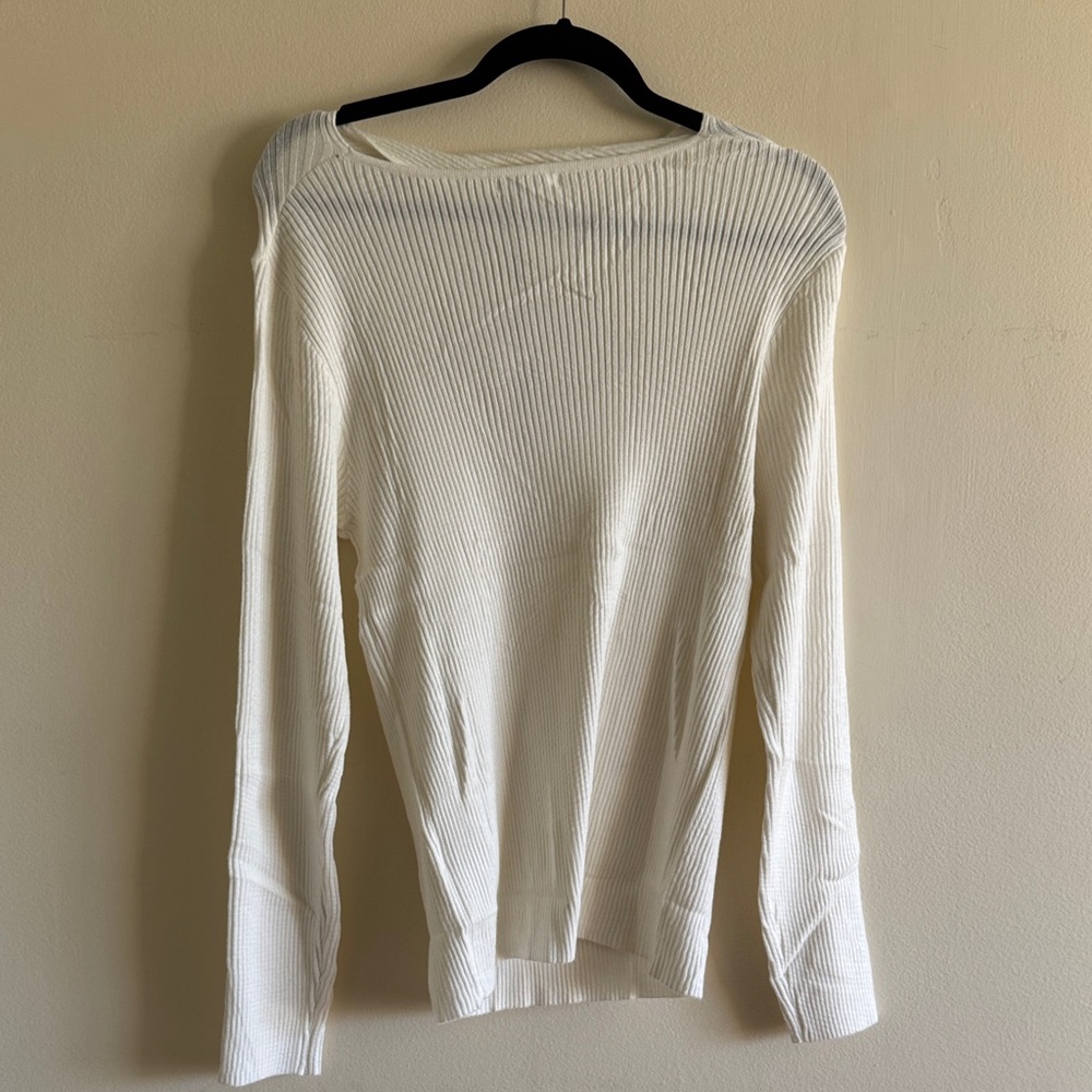White Ribbed Long Sleeve Sweater with Open Back Detail - Picture 5 of 5